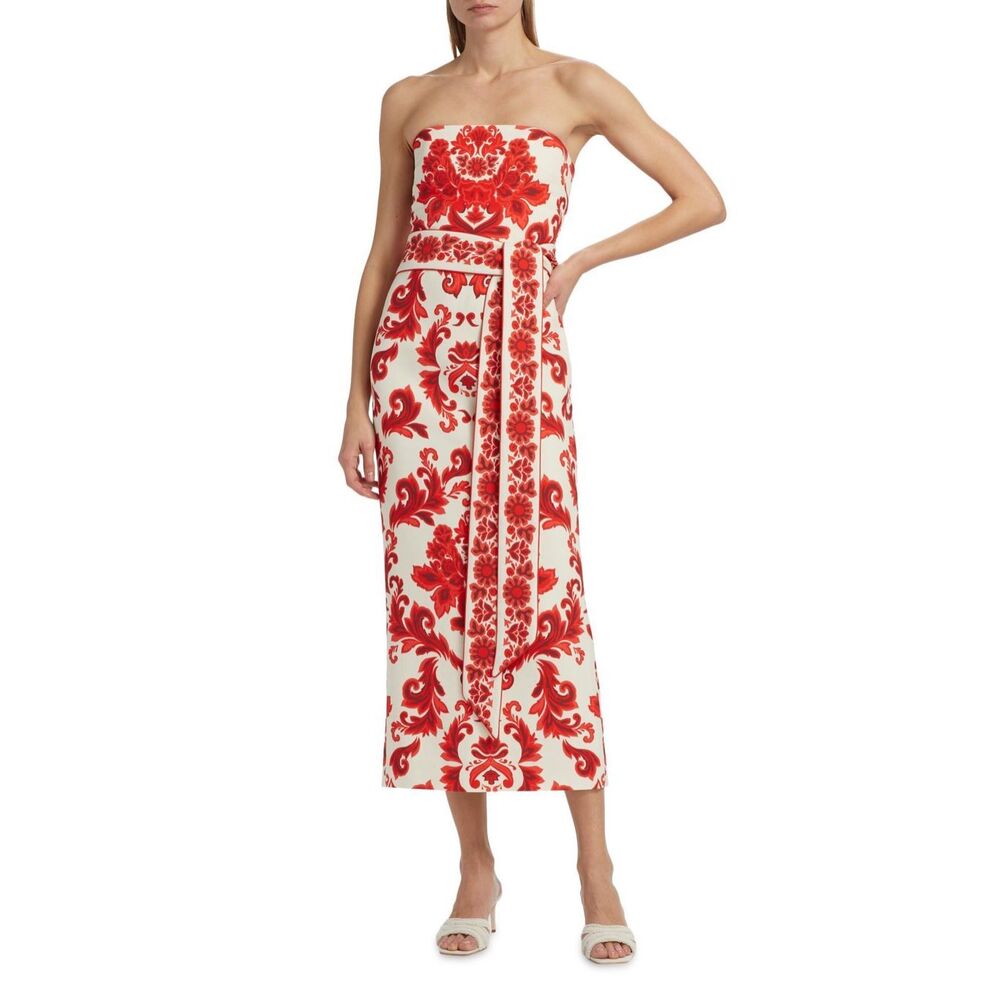 Cara Cara Red and White Strapless Midi Dress